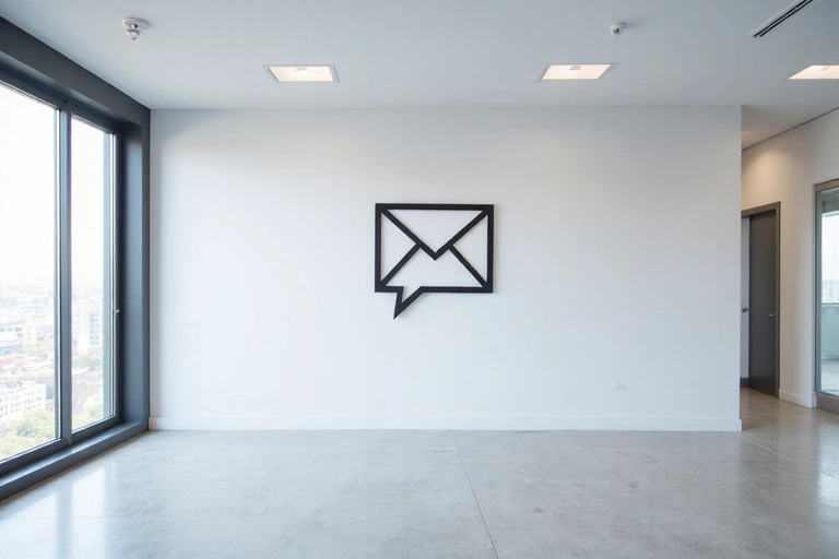 Modern office space with clean communication icon